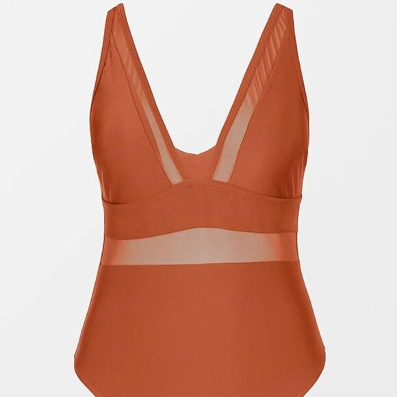 Cupshe Women's Plus Size One Piece Swimsuit V Neck Mesh Sheer Bathing Suit NWT - Picture 1 of 4